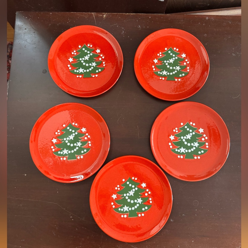 Waechtersbach CHRISTMAS TREE Salad Bread Dessert Plate 7.8” Red Germany Set of 5